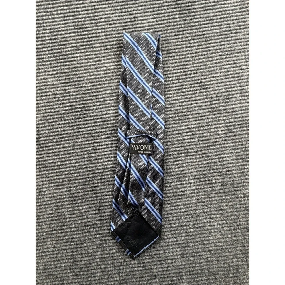 Pavone Vtg 90s Handmade Silk Tie Blue Gray Repp Stripe Art Necktie 4x57‎